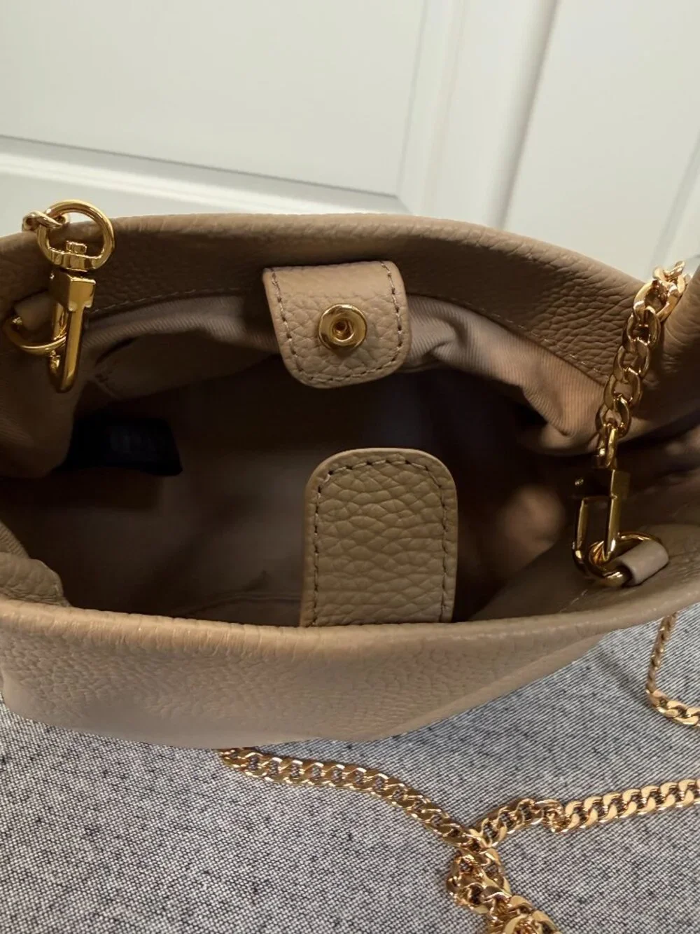 QUINCE Italian Leather Mini Bow Bag, Taupe